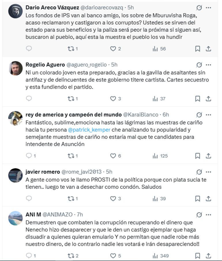 El senador colorado Patrick Kemper llamó a la reflexión tras la catástrofe electoral de la ANR en Ciudad del Este y los usuarios le contestaron con burlar, sarcasmo y críticas por su cambio de bando.