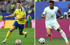 El delantero de Suecia Viktor Gyökeres (izq.); y el delantero de Francia Kylian Mbappé en Foxborough se enfrentarán durante un partido de fútbol de la ronda de 32 del Mundial 2026 en el New York/New Jersey Stadium en East Rutherford.