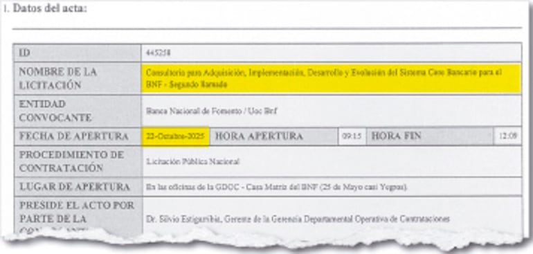 En el llamado anterior, la apertura de sobres se realizó el 22 de octubre de 2025.