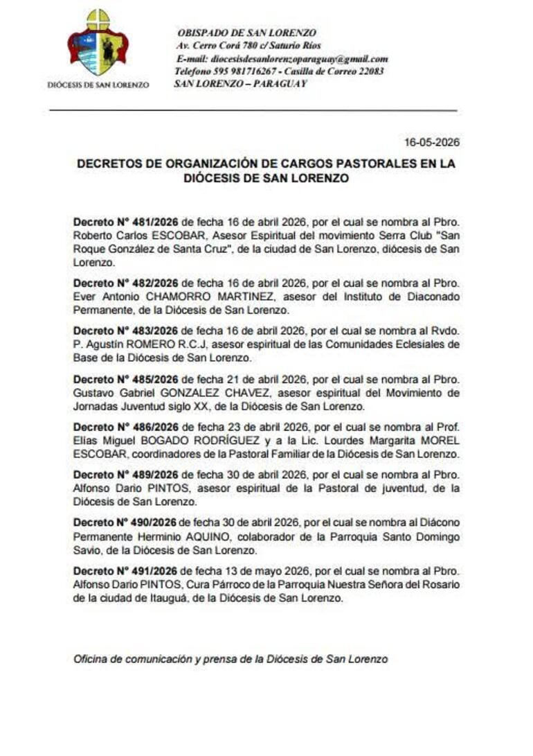 Los decretos de los últimos cambios realizado por la Iglesia Católica.