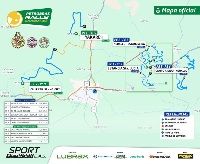 El mapa del Rally de Caaguazú 2026.