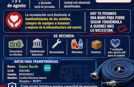 Cartel de colecta con el escudo de Bomberos Voluntarios e información sobre fechas y donaciones.