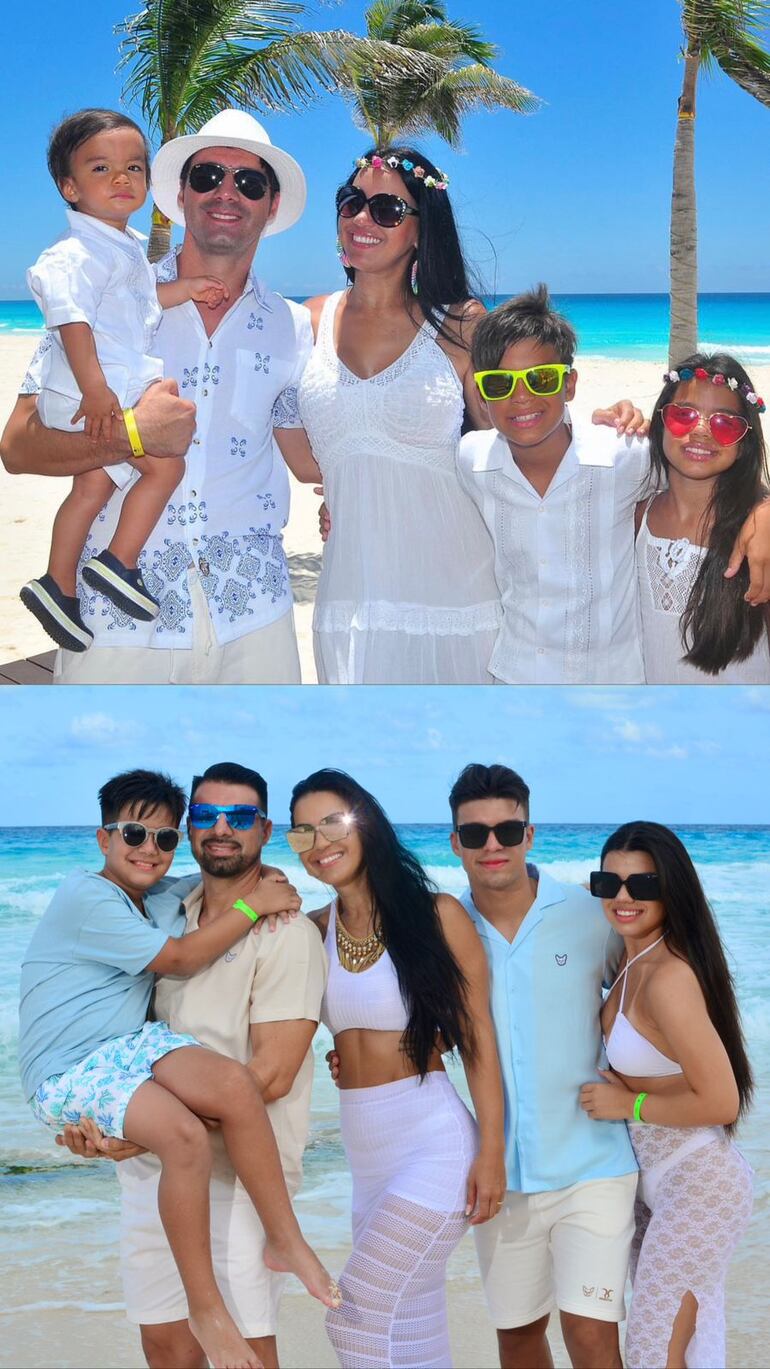 Los Cáceres-Vera repitieron la foto que se tomaron hace unos años en Cancún, en unas vacaciones pasadas. ¡Cómo crecieron Kevin, Thiago y Carmen! (Gentileza)