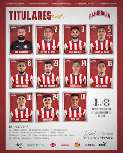 Equipo de Paraguay para enfrentar a Perú