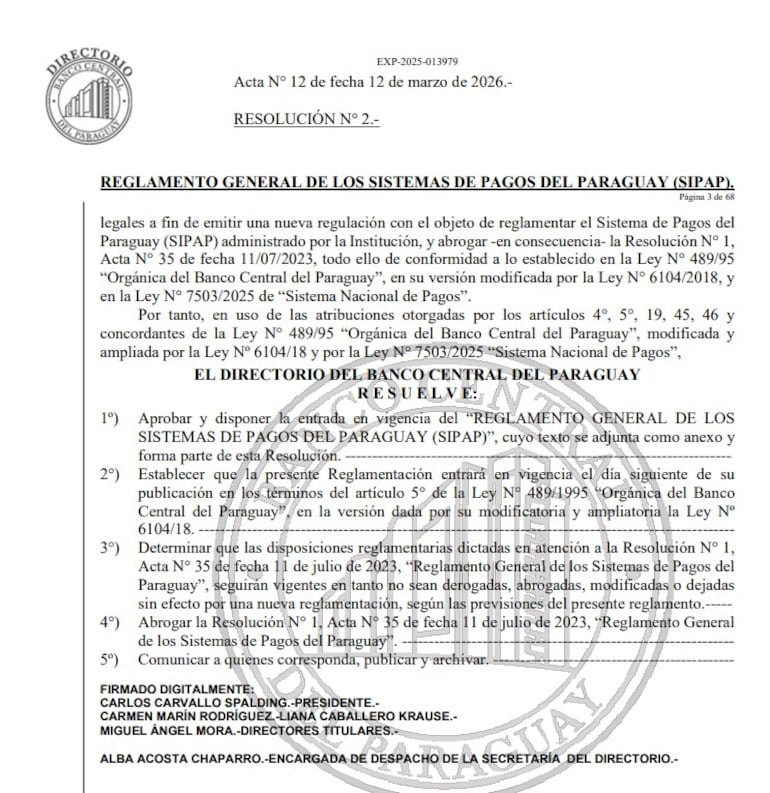 Resolución BCP sobre Sipap
