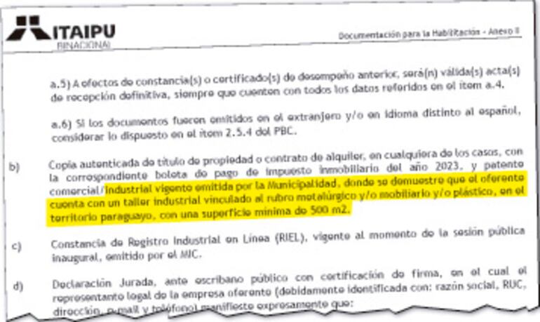 En la primera licitación se exigió un taller metalúrgico industrial, con una superficie de 500 m².
