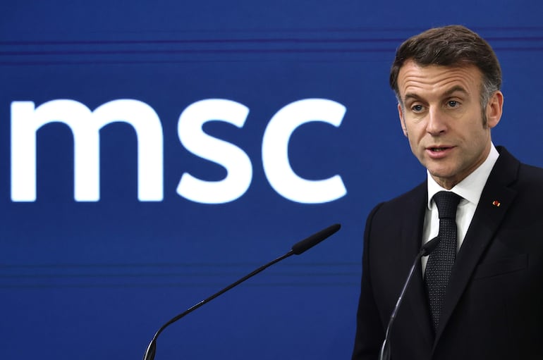 El presidente de Francia, Emmanuel Macron, interviene durante la 62.ª Conferencia de Seguridad de Múnich (MSC), celebrada en Múnich, Alemania.