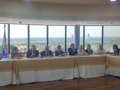 El presidente del Instituto de Previsión Social (IPS), Jorge Brítez, consejeros y gerentes acudieron hoy hasta el Congreso