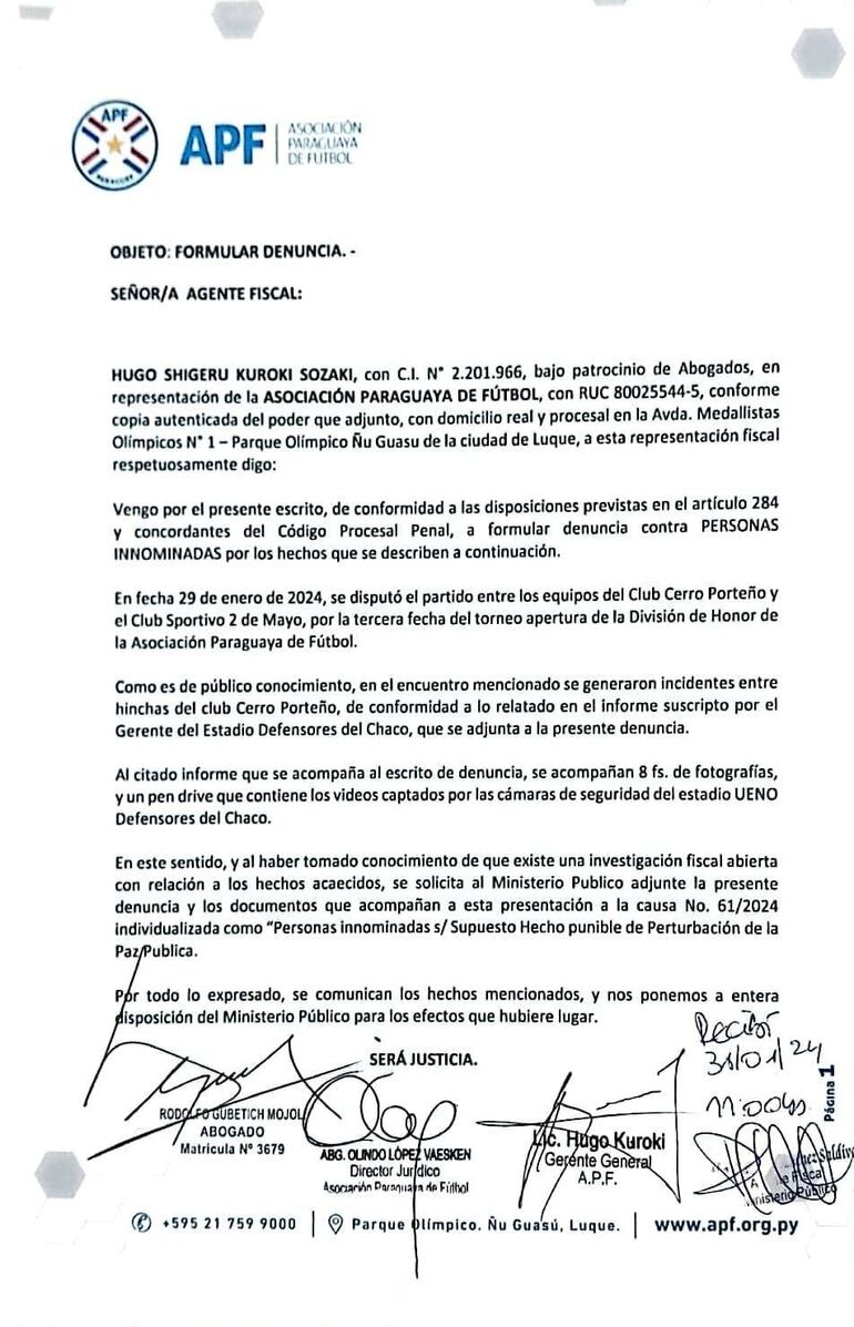 El documento presentado por la APF