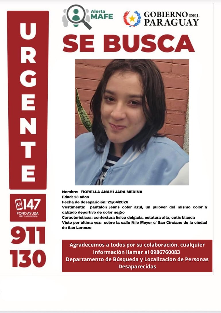 Afiche de la desaparición de  Fiorella Anahí Jara Medina