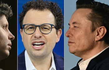 Esta composición de imágenes muestra (de izquierda a derecha) al director ejecutivo de OpenAI, Sam Altman, al director ejecutivo de Anthropic, Dario Amodei y a Elon Musk