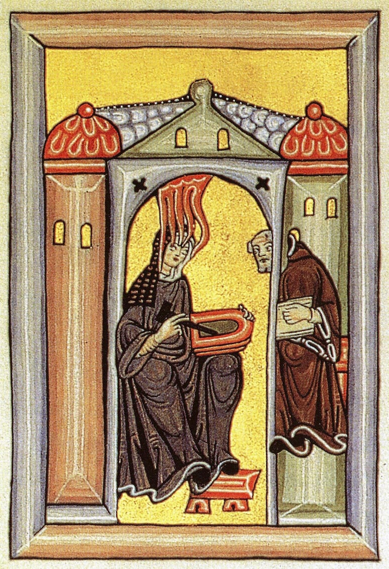 Hildegarda de Bingen en una miniatura del Liber Scivias