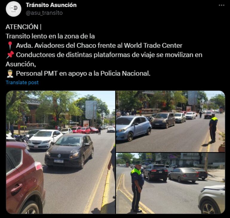 La PMT confirma un "tránsito lento" por la movilización de los conductores.