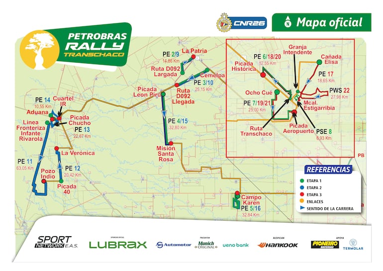 Mapa oficial del Petrobras Transchaco Rally 2026.