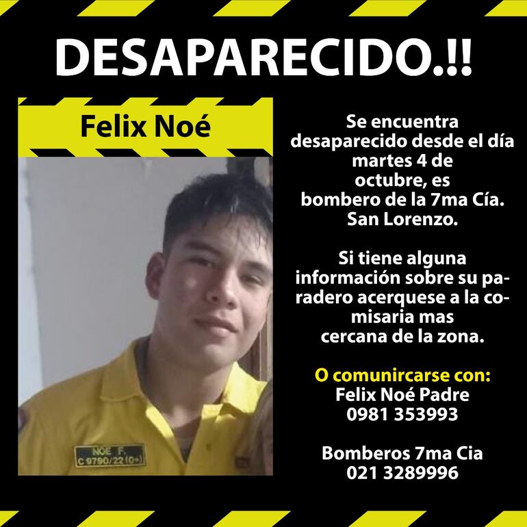 El bombero Felix Noé está con paradero desconocido