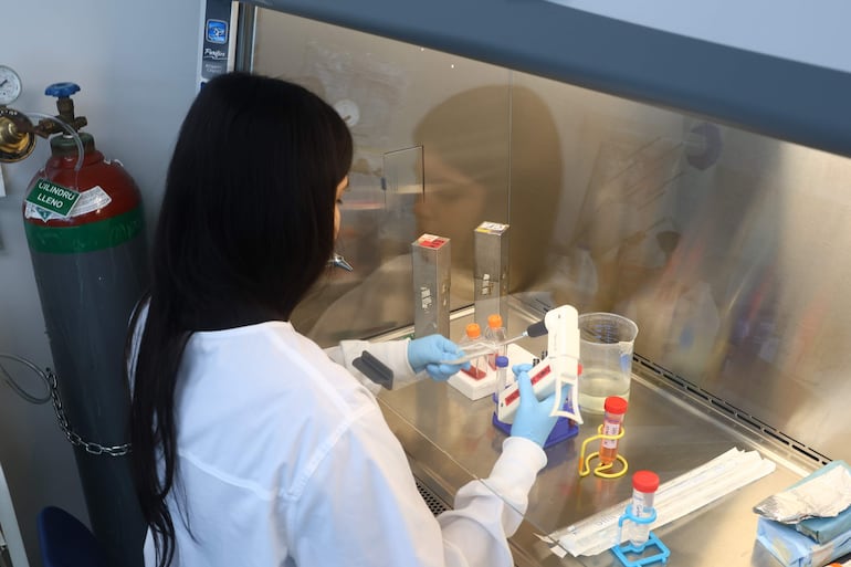 Una estudiante realizando procesos de análisis en los laboratorios del Instituto de Investigaciones Científicas y Servicios de Alta Tecnología de Panamá (Indicasat-AIP) en Ciudad de Panamá (Panamá).