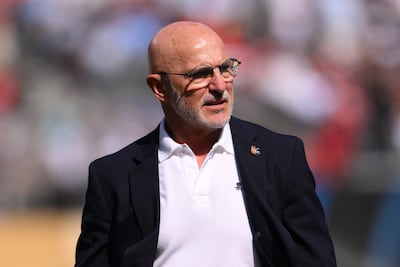 EAST RUTHERFORD, NEW JERSEY - JULY 19: Luis de la Fuente, Head Coach of Spain, looks on during the FIFA World Cup 2026 Final match between Spain and Argentina at New York New Jersey Stadium on July 19, 2026 in East Rutherford, New Jersey. David Ramos/Getty Images/AFP (Photo by David Ramos / GETTY IMAGES NORTH AMERICA / Getty Images via AFP)