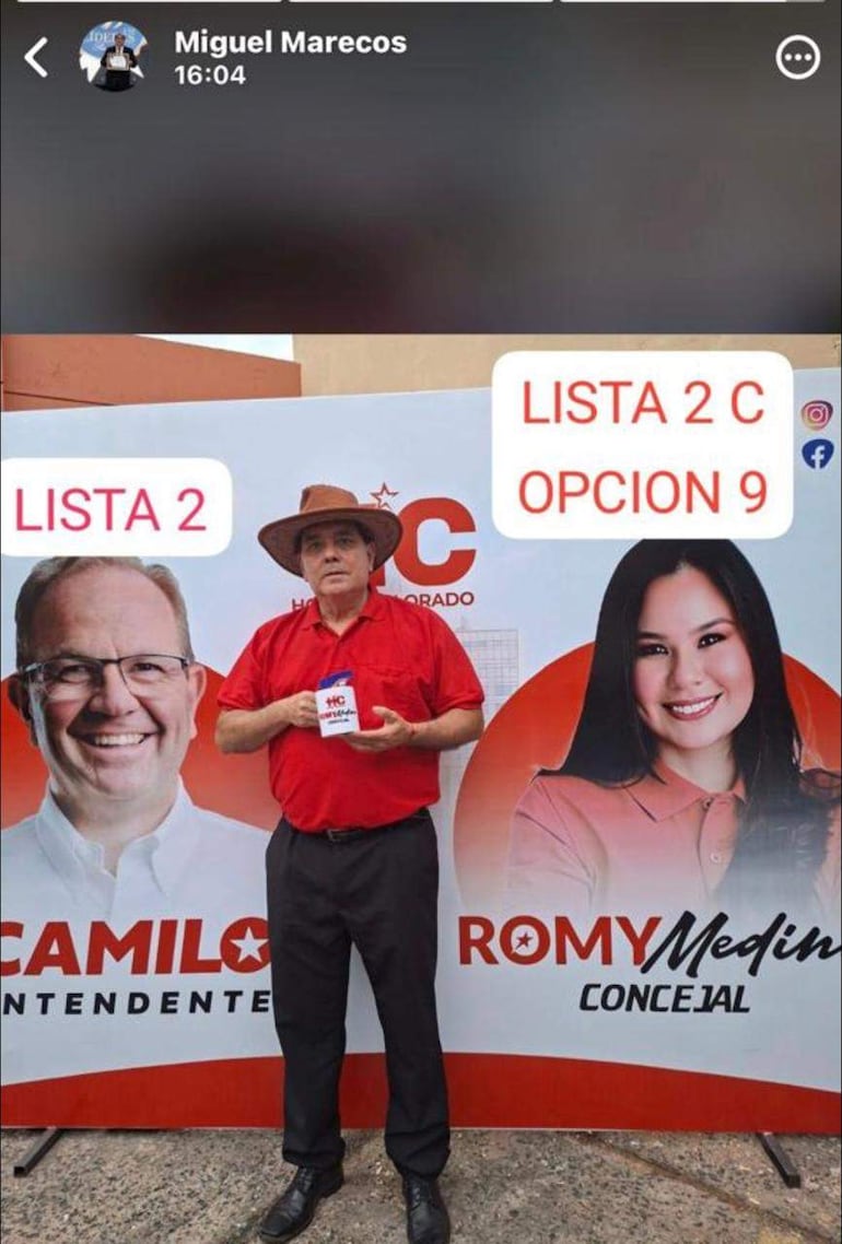 A lo "Lalo Gomes", Miguel Marecos participa a full en actos proselitistas de Romina Medina, precandidata a concejala de Asunción. Es esposa del jefe de Gabinete del MEC, Aníbal Zapattini.