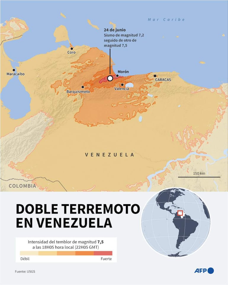 Doble terremoto en Venezuela. (Infografía AFP)