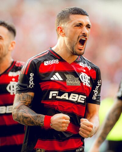 El uruguayo Giorgian de Arrascaeta grita su gol para Flamengo (Foto gentileza de Flamengo).