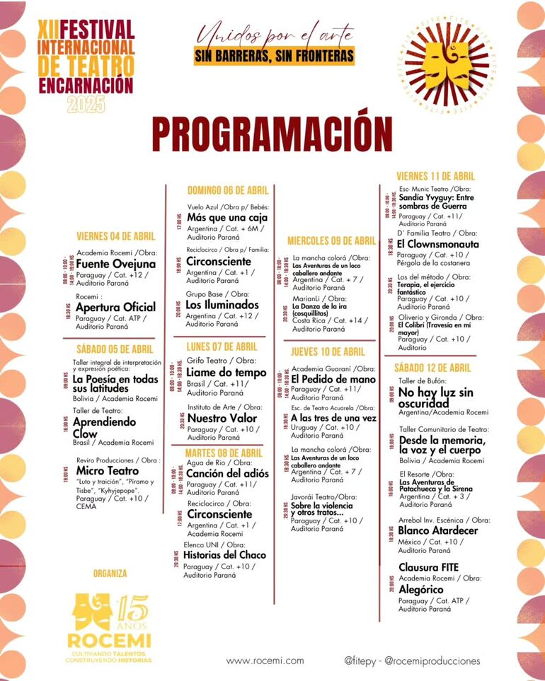 Programación del XII Festival Internacional de Teatro de Encarnación (FITE).