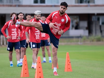 El delantero de Independiente de Avellaneda, Gabriel Ávalos en la movilización de de la selección paraguaya de fútbol, en el Centro de Alto Rendimiento de Ypané.
