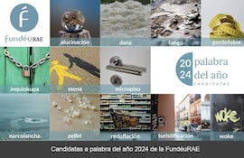 La Fundación del Español Urgente (FundéuRAE), promovida por la Real Academia Española y la Agencia EFE, ha seleccionado sus doce candidatas a palabra del año 2024 que son, ordenadas alfabéticamente, alucinación, dana, fango, gordofobia, inquiokupa, mena, micropiso, narcolancha, pellet, reduflación, turistificación y woke. EFE