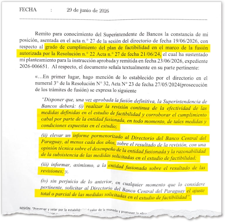 En el memorando se menciona que las observaciones fueron consignadas en el acta del directorio.