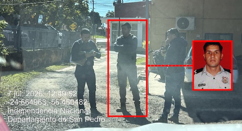 El suboficial ayudante Denis René Olmedo Cubilla, de Investigaciones de San Pedro, quien habría estaba usando el auto robado que ahora se halla desaparecido.