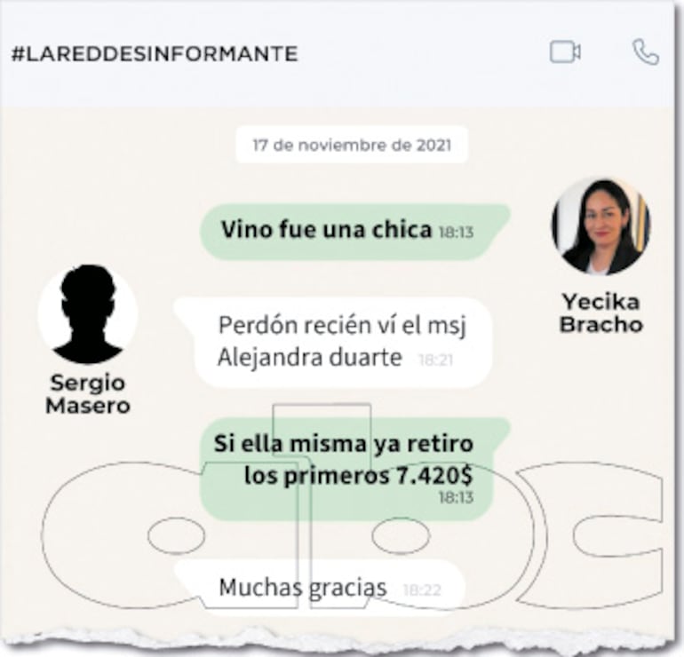 El primer chat en el que se menciona a la actual viceministra es de 2021, cuando retiró US$ 7.420.
