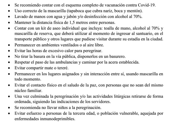 Recomendaciones para peregrinos. (captura).