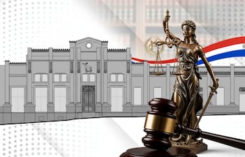 Imagen ilustrativa. Fachada del Jurado de Enjuiciamiento de Magistrados (JEM) junto a una figura de Temis, la diosa de la justicia.