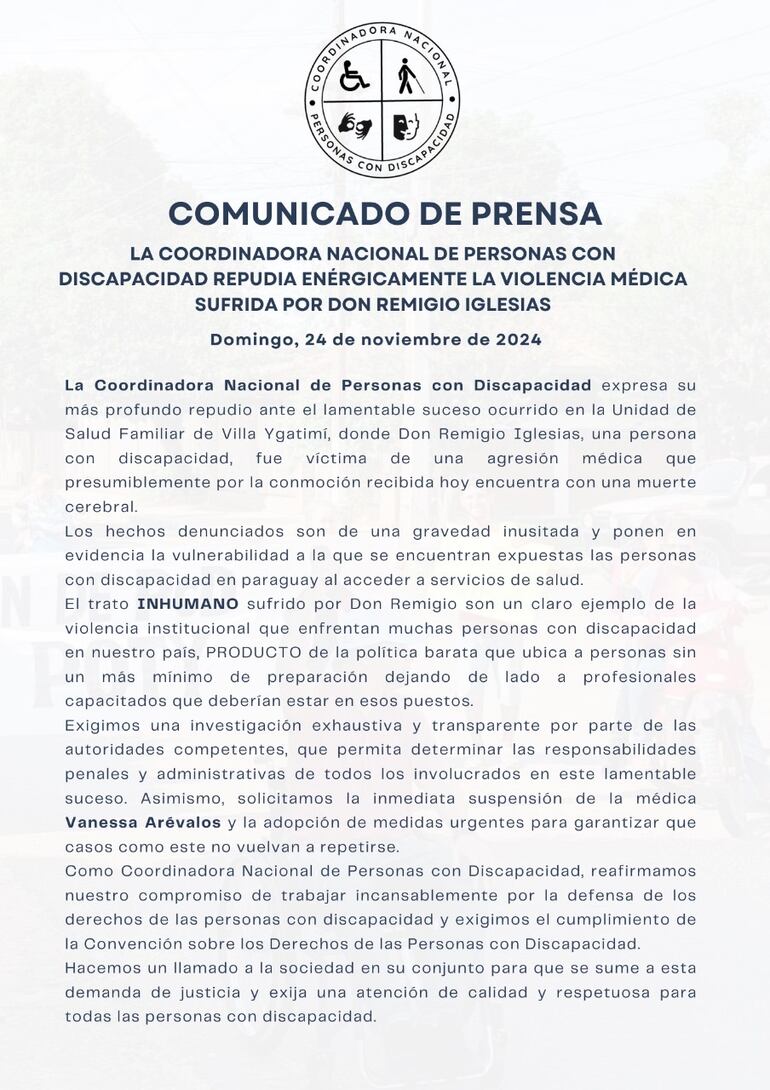 Coordinadora de Personas con Discapacidad denuncia presunta violencia médica en Villa Ygatimí