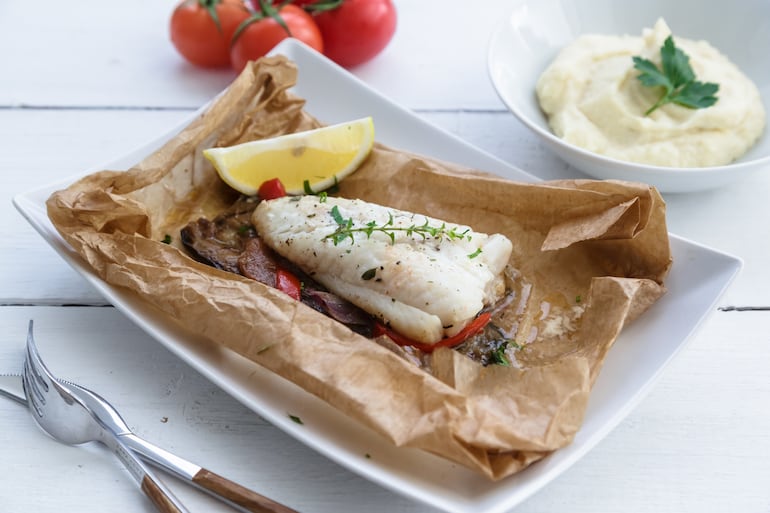 Pescado al horno en papillote.