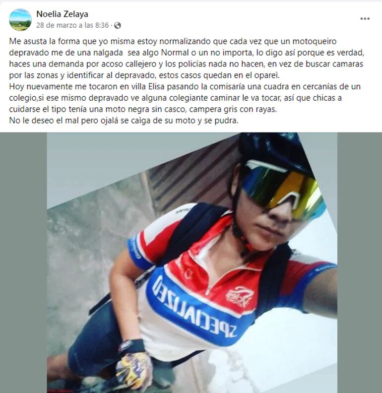 Posteo de Noelia Zelaya el pasado 28 de marzo.