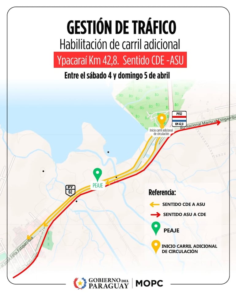 Desvío en zona del peaje de Ypacaraí, sobre la ruta PY02.