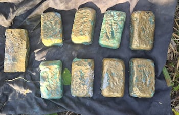 En el lugar fue hallada una bolsa de plástico de color negra, que contenía nueve panes de material blando, que estaban revestidos con papel aluminio de color dorado. Preliminarmente se presume se trata de panes de jabón, pero el material todavía está por determinarse a través de pericias científicas.