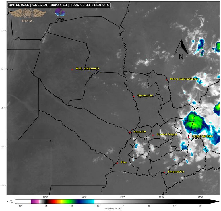 Celdas de tormentas sobre el país.