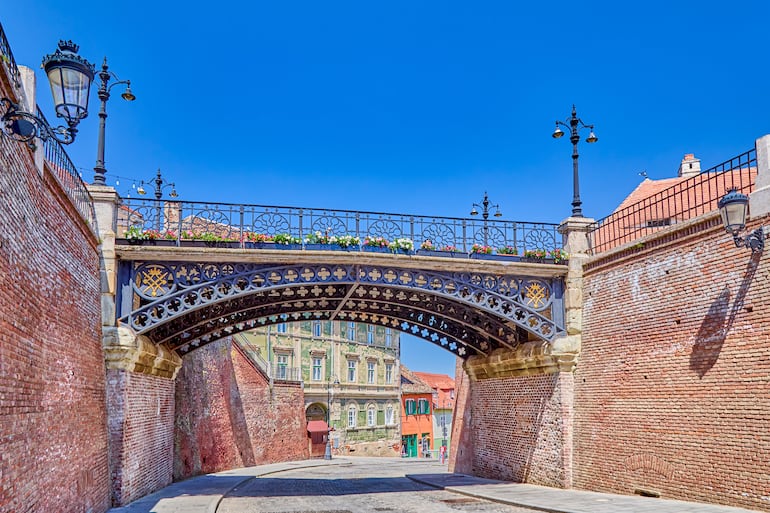 El Puente de las Mentiras, centro de la ciudad de Transilvania de Sibiu,Rumania.