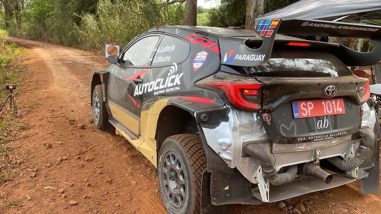 Andrea Lafarja y Germán Maune, al mando de este Toyota GR Yaris Rally2, del MSi Racing Team español, formaron parte tanto este domingo como el lunes de los test.