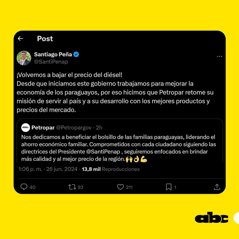 "Volvemos a bajar el precio del diésel", anuncia el mandatario.