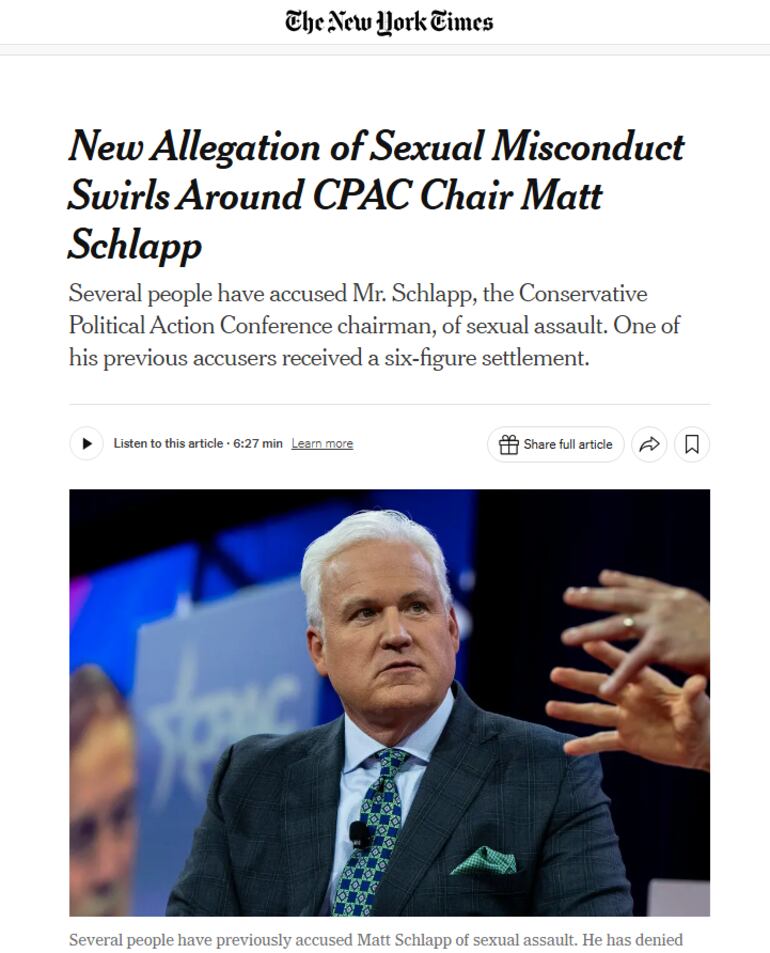 Una publicación sobre la denuncia por agresión sexual en contra de Matt Schlapp.