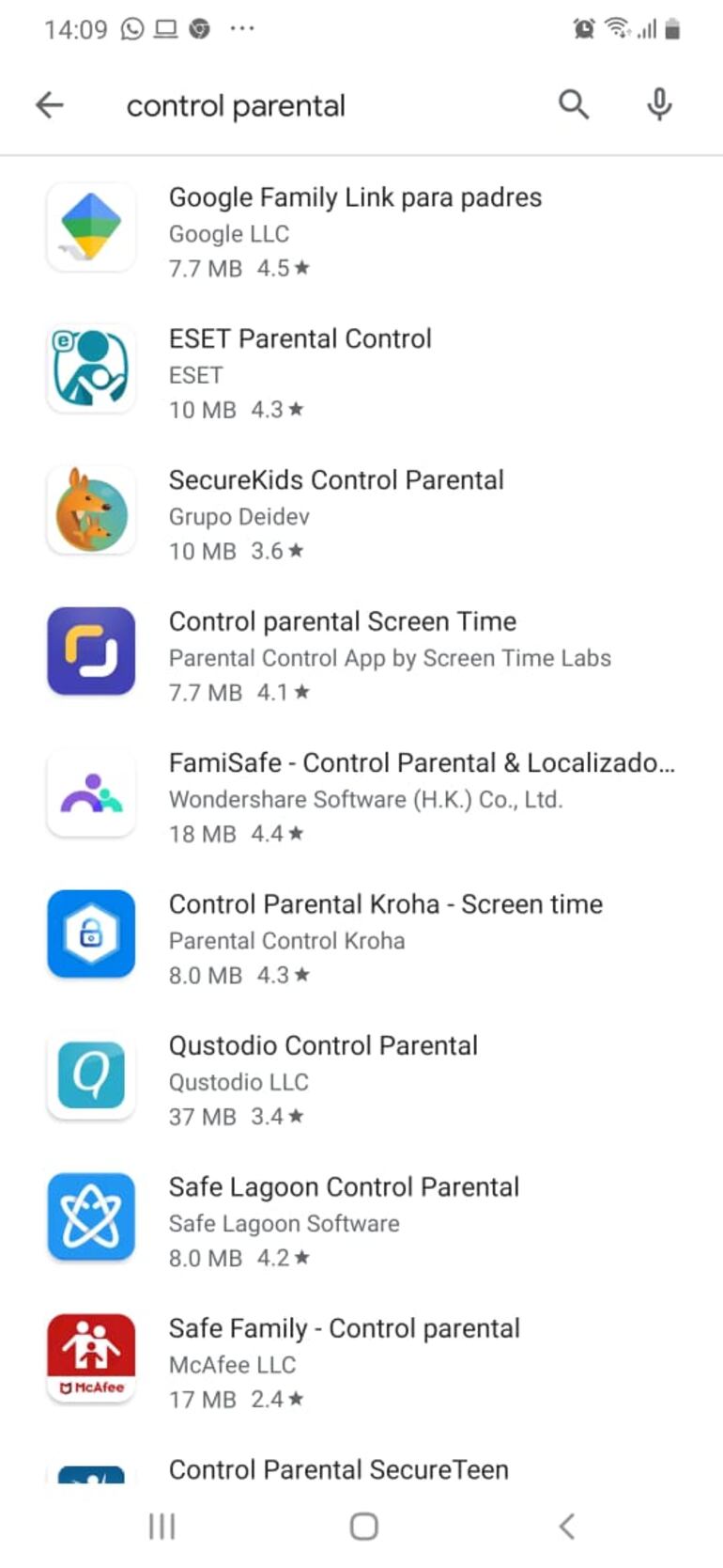 Opciones de aplicaciones en Play Store