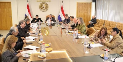 Reunión de mesa directiva de la Cámara de Senadores con líderes de bancada. Fue presidida por el senador Ramón Retamozo, vicepresidente segundo del Senado.