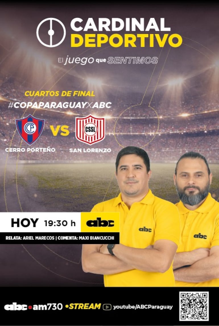 Cerro Porteño vs. San Lorenzo, por ABC Cardinal 730 AM y ABC Paraguay en Youtube.