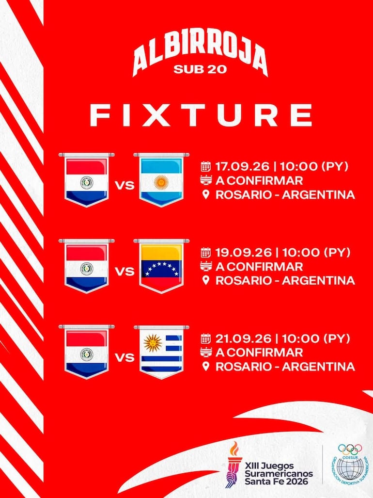 Cartelera de la Albirroja juvenil en los Juegos Odesur.