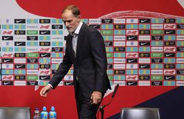 London (United Kingdom), 16/10/2024.- The latest head coach of the England national men'Äôs soccer team Thomas Tuchel arrives at a media briefing at Wembley Stadium in London, Britain, 16 October 2024. The former Bayern Munich and Chelsea manager will take over the position on a permanent basis from 01 January 2025. (Reino Unido, Londres) EFE/EPA/NEIL HALL