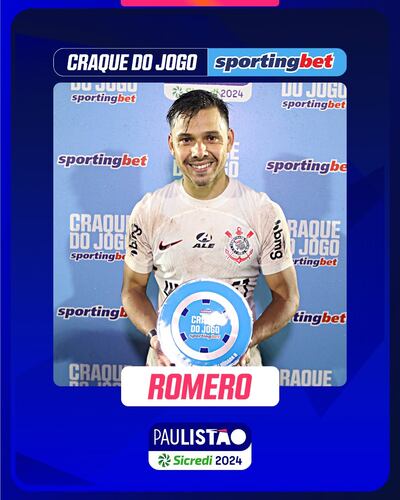 Ángel Romero, la figura del partido que Corinthians le ganó 4-1 al Botafogo de Ribeirão Preto por el campeonato estadual de São Paulo.