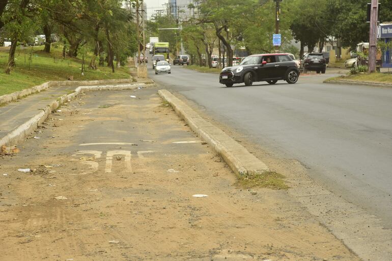 El carril de buses de la avenida Artigas está desapareciendo. Los baches y hundimientos forman parte del paisaje de la carretera.