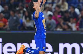 El paraguayo Robert Morales, futbolista de Pumas, celebra un gol en el partido frente a Toluca por la fecha 9 del torneo Clausura 2026 de la LigaMX en el estadio Olímpico Universitario, en Ciudad de México, México.